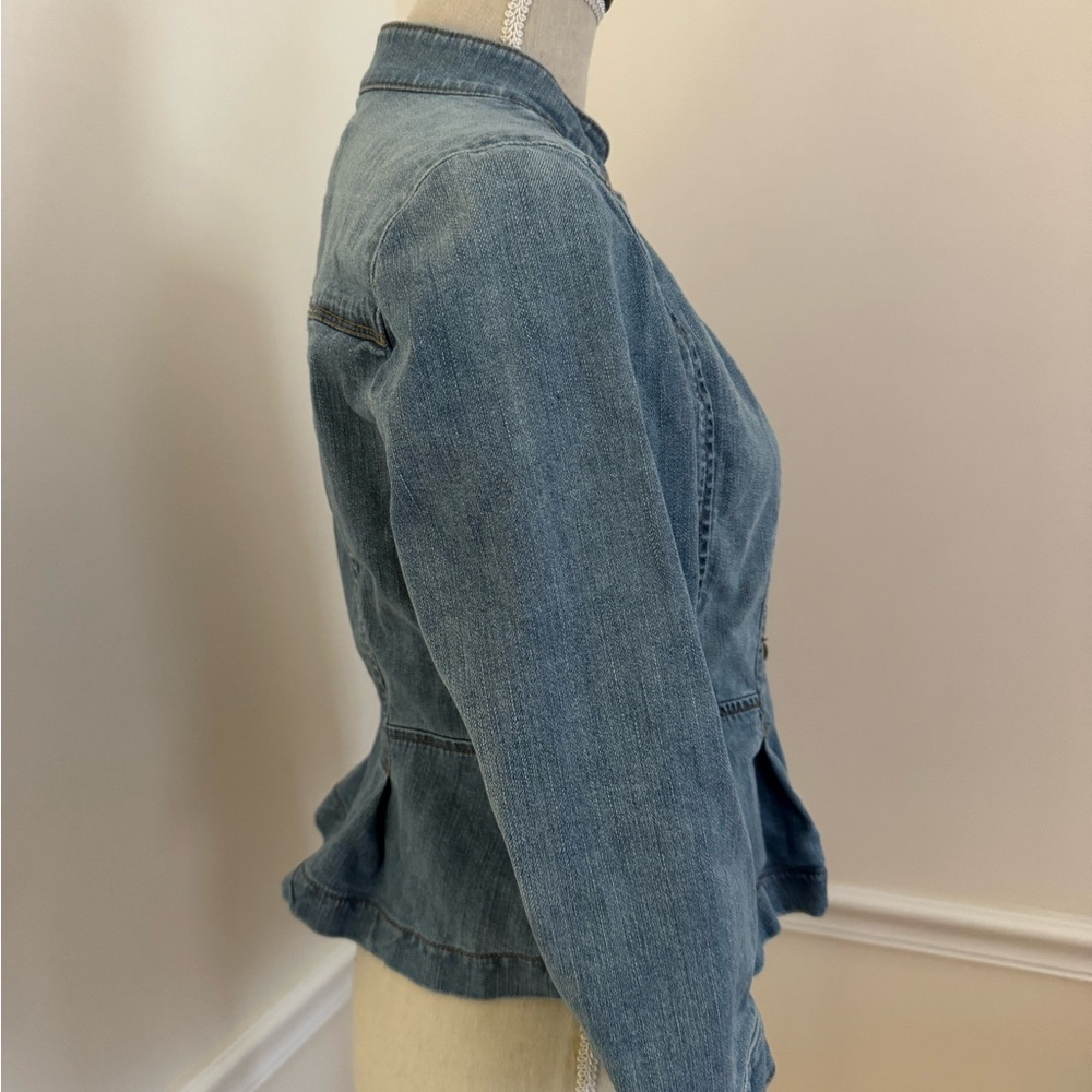 Loft Soldier Style Light Blue Denim Jean Jacket Coat Size 2 - Picture 2 of 13